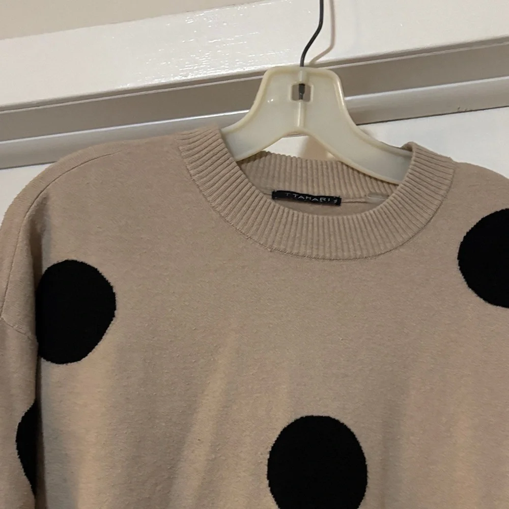 Tahari Beige and Black Polka Dot Sweater